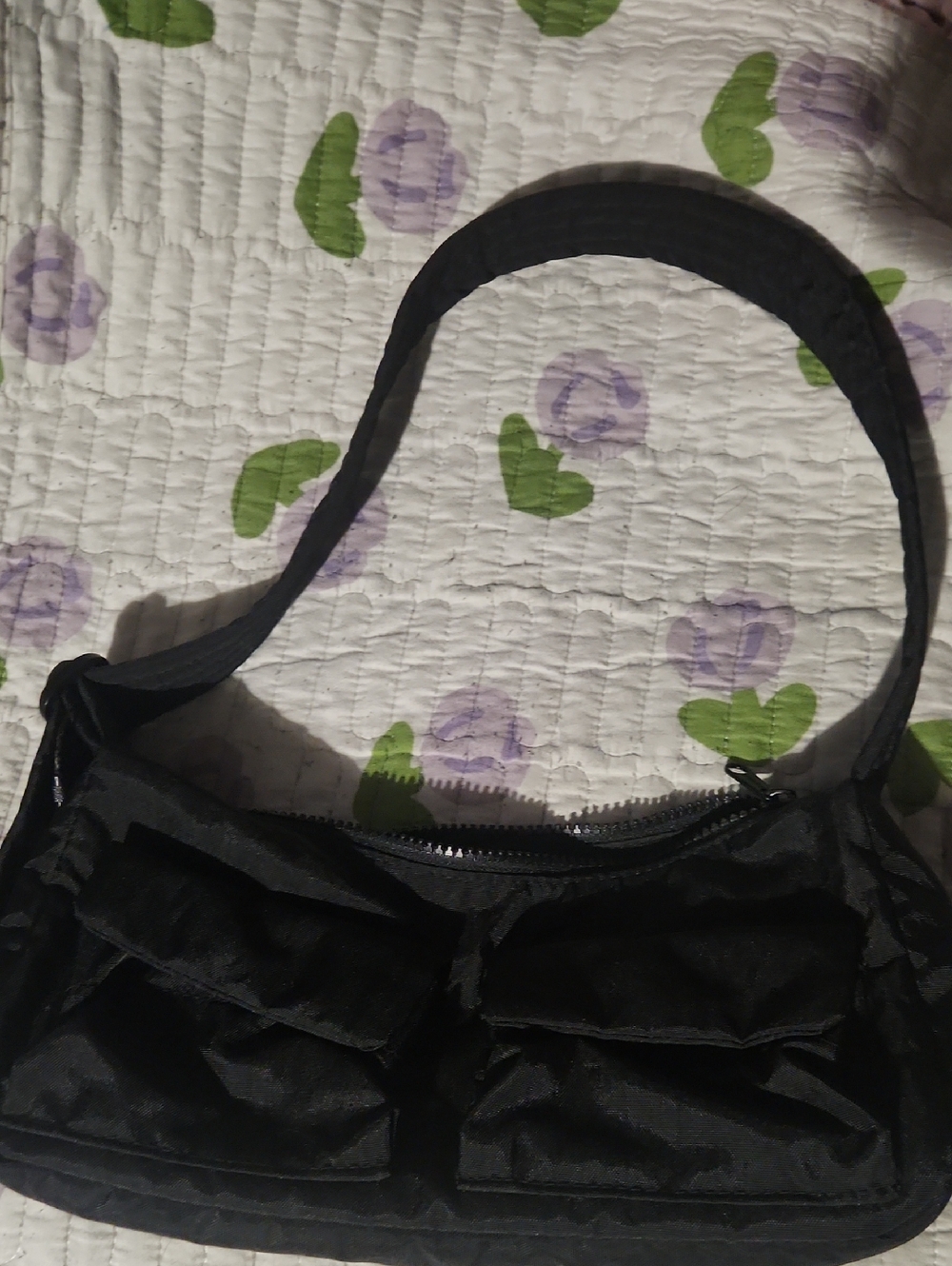Everyday Black Shoulder Bag with Front Pockets